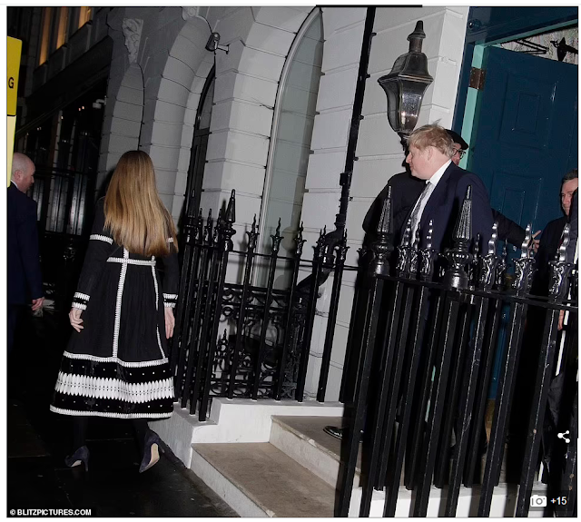 Boris and Carrie's night out at Mayfair club: PM's significant other wears a £700 Wiggy Kit dress for their evening out at elite private individuals' club Oswald's