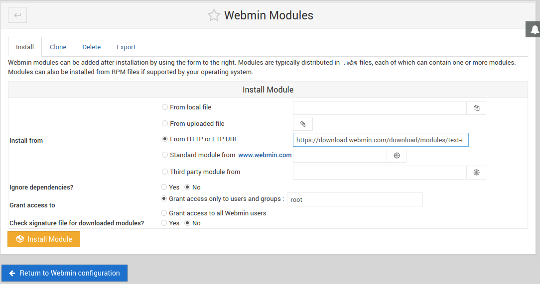 Instalar módulos Webmin por línea de comandos - Maravento