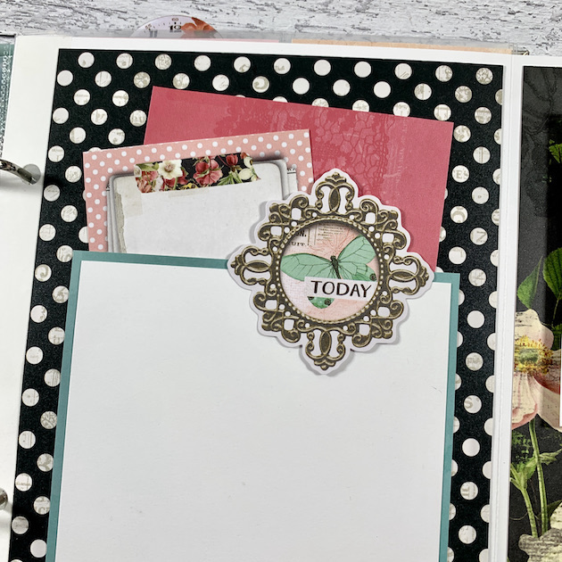 You Are Enough Scrapbook page with polka dots, a pocket, and journaling cards