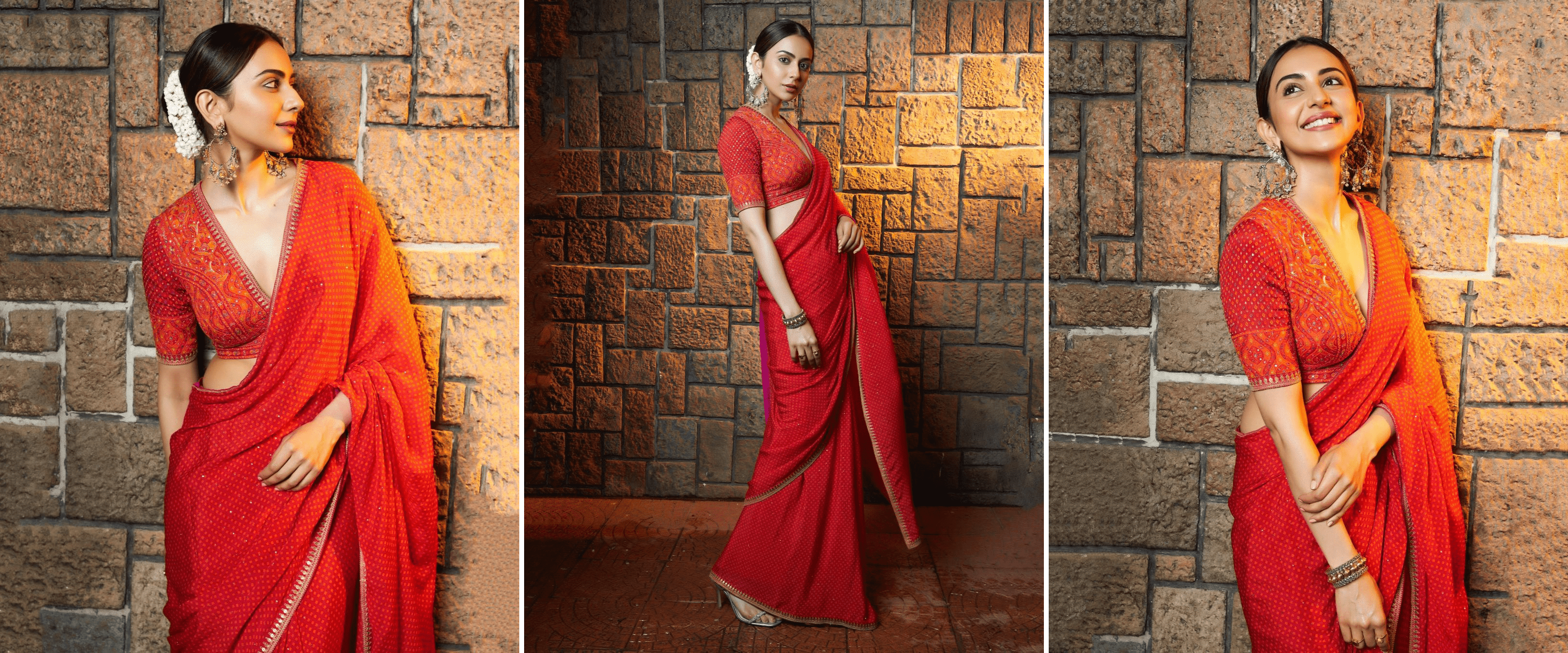 Rakul Preet Singh's Timeless Red Bandhani Saree Look