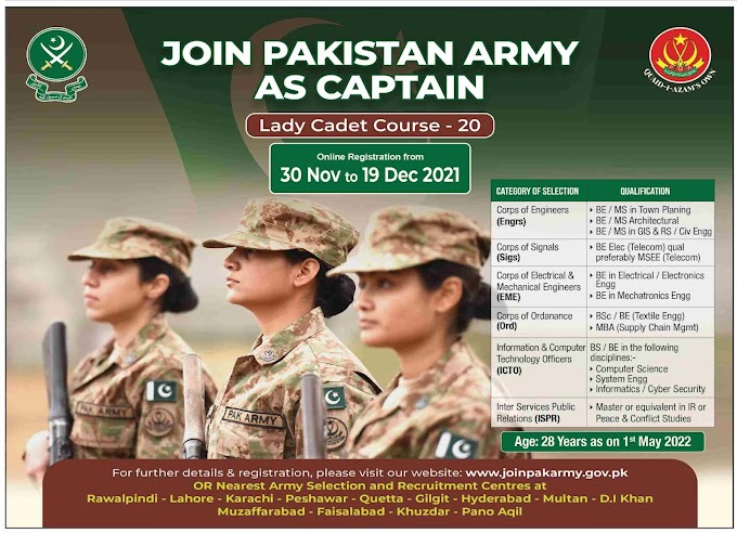 Join Pak Army as Captain Through Lady Cadet Course (LCC-20)