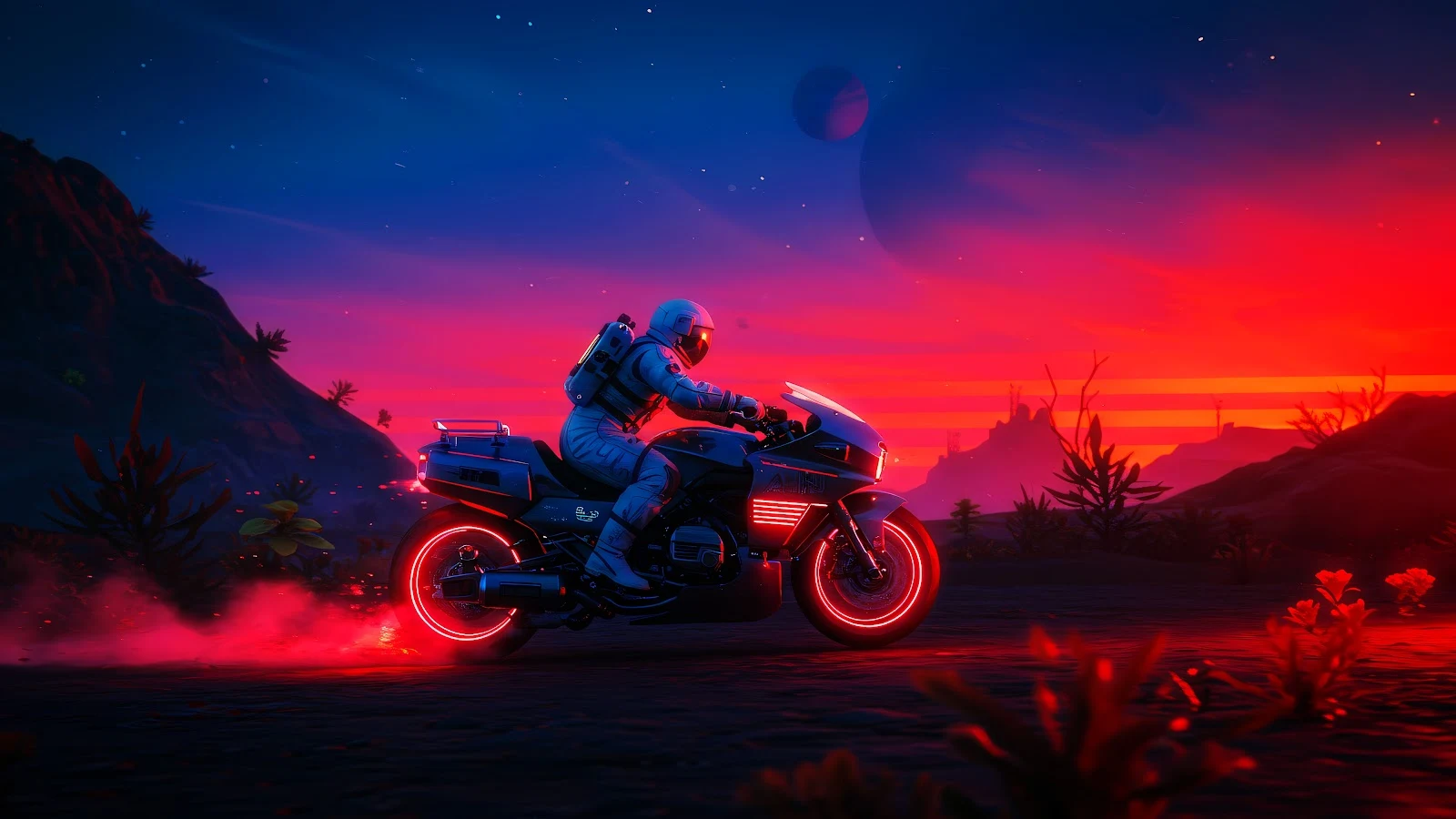 Cyberpunk Motorcycle Rider Wallpaper - 3840x2160 pixels, Futuristic, Sci-Fi, Neon, Vehicle, Landscape