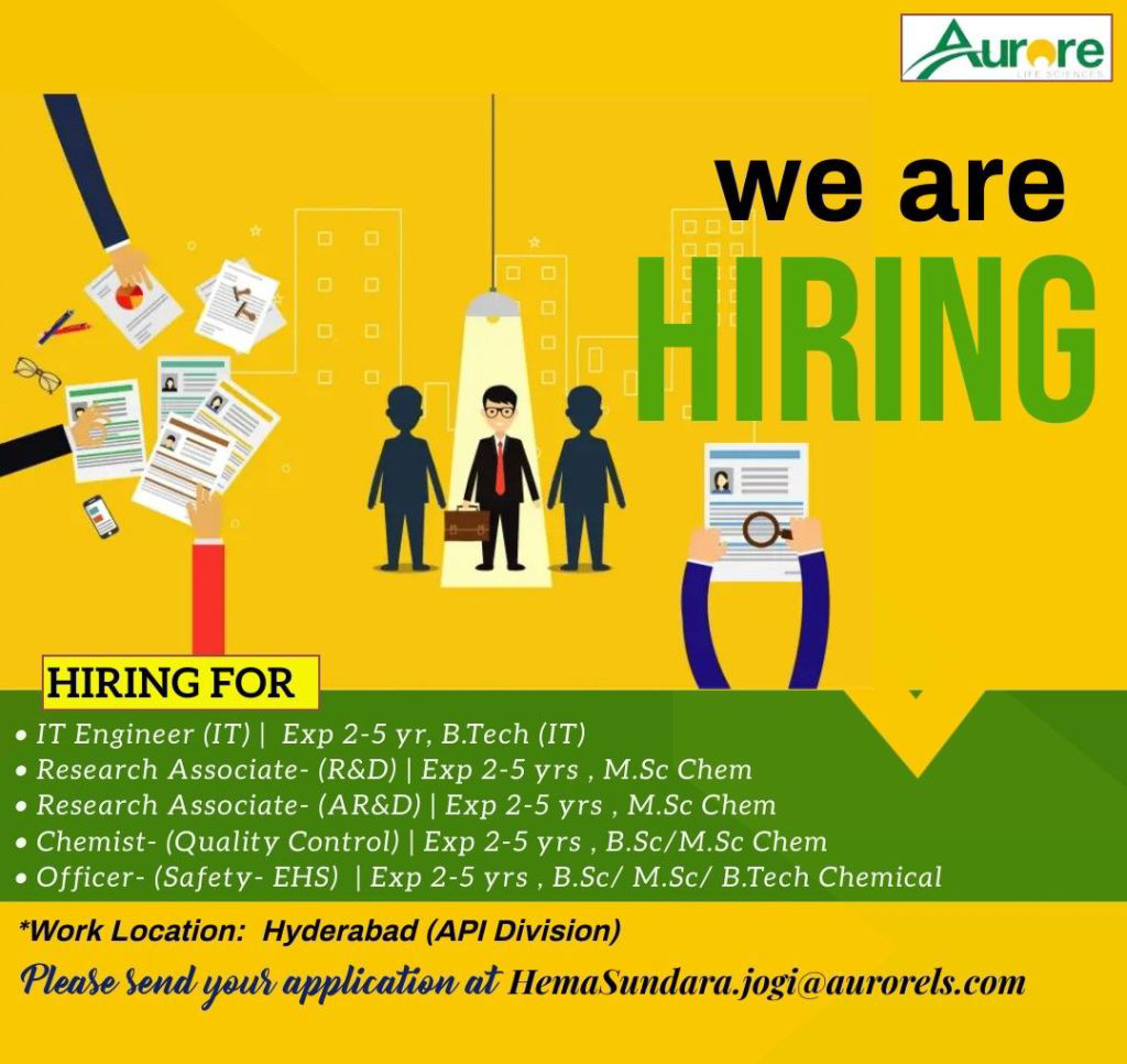 Job Availables,Aurore Job Vacancy For B.Tech Chemical/ B.Tech IT/ BSc/ MSc Chemistry