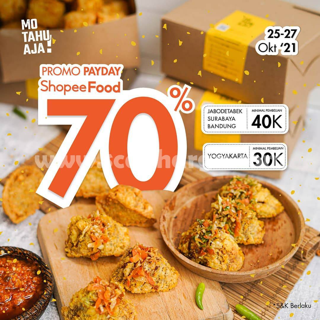 Promo MO TAHU AJA PAYDAY Diskon 70% via ShopeeFood