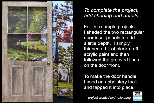 Annie Lang shows you how to DIY a wooden door with a view featuring a repurpose scenic calendar because Annie Things Possible