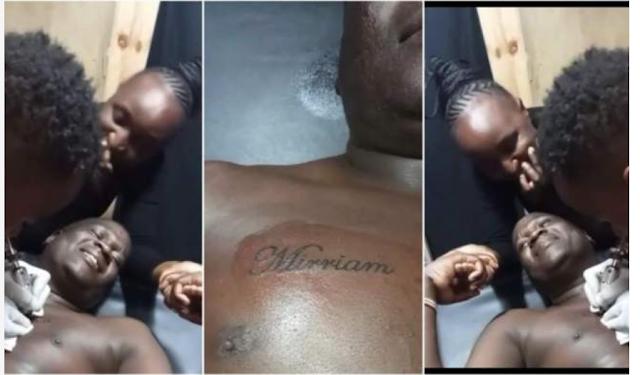 [Video] What can We Call This Love or madness? Sugar daddy happily tattoos side chic’s name on his chest