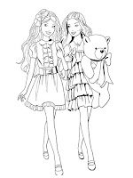 Barbie friends and teddy bear coloring page