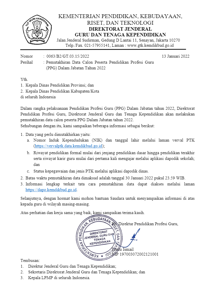 Calon Peserta Calon PPG Daljab Tahun 2022, Segera Lakukan Mutakhirkan Data sebelum 30 Januari 2022