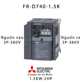 BIẾN TẦN VÀO 3 PHA 380V RA 3 PHA 380V 2HP 1.5KW - BIẾN TẦN MITSUBISHI FR-D740-1.5K