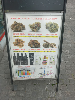 Variety of Cannabis on sale in shop in Zurich.