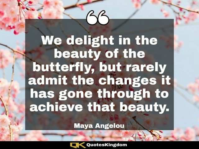Maya Angelou butterfly quote. Best Maya Angelou quote. We delight in the beauty of the butterfly ...