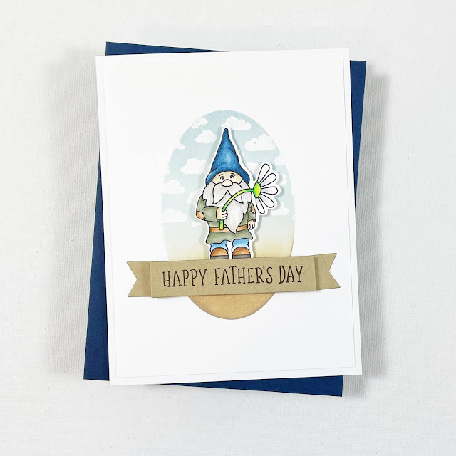 Father's Day Gnome Card by Samantha VanArnhem | Gnome Garden Stamp Set, Banner Trio Die Set, Mom & Dad Stamp Set and Petite Clouds Stencil by Newton's Nook Designs #newtonsnook #handmad