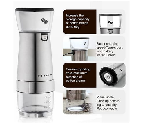 Lahuko Adjustable Stainless Steel Rechargeable Coffee Grinder