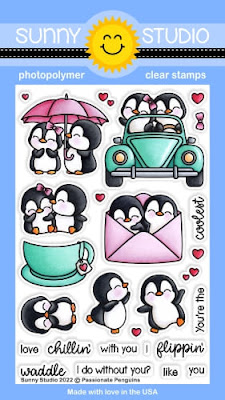 Sunny Studio Passionate Penguins Love Themed Punny 4x6 Clear Photopolymer Stamps