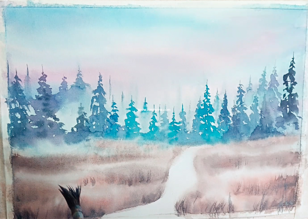 How to draw watercolor sunset landscape step by step tutorial