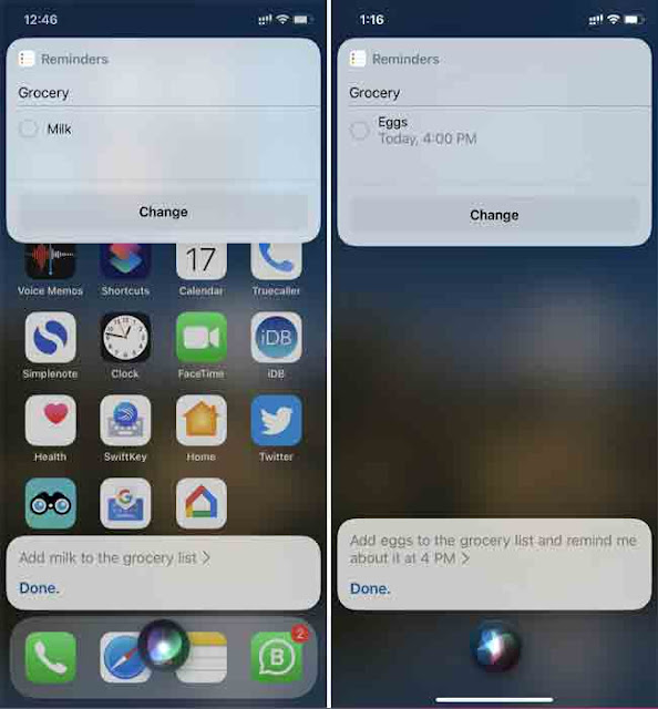 أضف الحليب والبيض إلى قائمة التسوق مع Siri