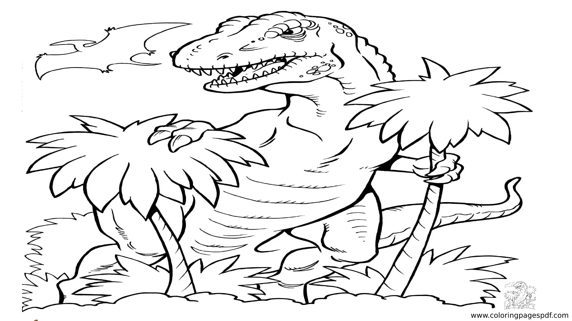 Coloring Pages Of A T Rex Holding Onto Two Trees
