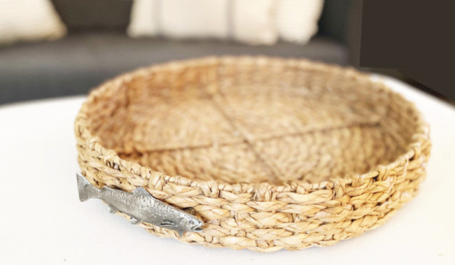 thrift store basket with fish handle