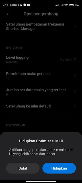 Disable fitur Optimisasi MIUI