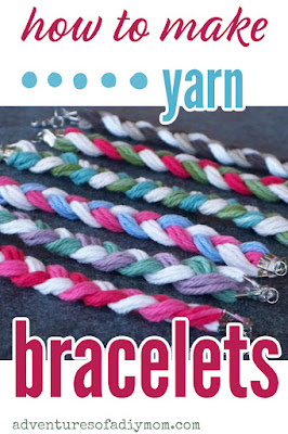 Rows of yarn bracelets with overlay text "how to make yarn bracelets"