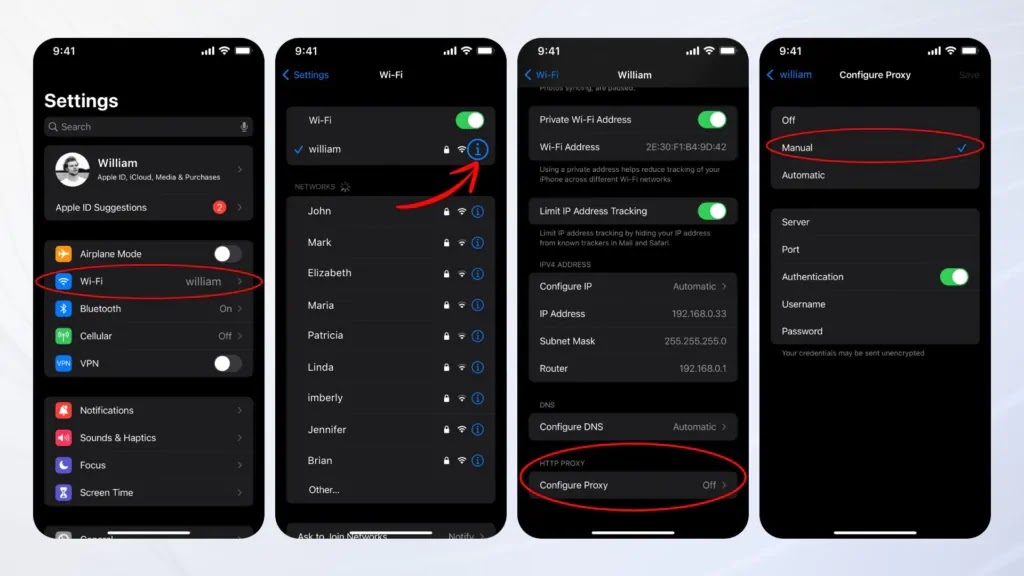 Konfigurasikan server proxy untuk iPhone secara manual