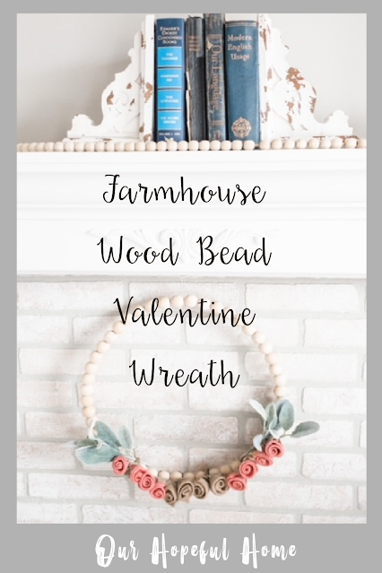 wood bead Valentine wreath fireplace vintage books corbels