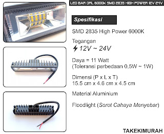 Spesifikasi Lampu LED Bar 16 Titik Mata SMD 2835 High Power 6000K 12V 24V