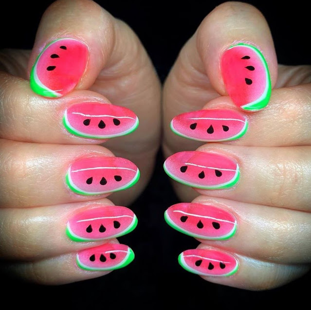 Watermelon Nail Art with 3D Accents