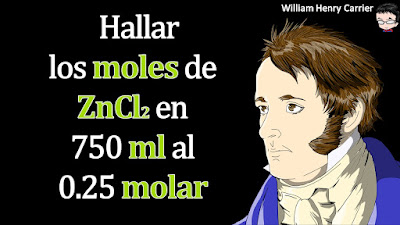 Un reciente contiene 750 ml de ZnCl2 0.25 M. Calcular los moles presentes en el volumen dado.