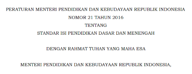 Permendikbud Nomor 21 Tahun 2016 Tentang Standar Isi