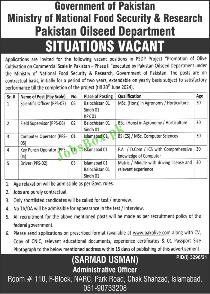 Ministry of National Food Security & Research Jobs 2021 – MNFSR Jobs