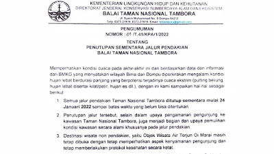 Balai Taman Nasional Tambora Umumkan Penutupan Sementara Aktivitas Pendakian