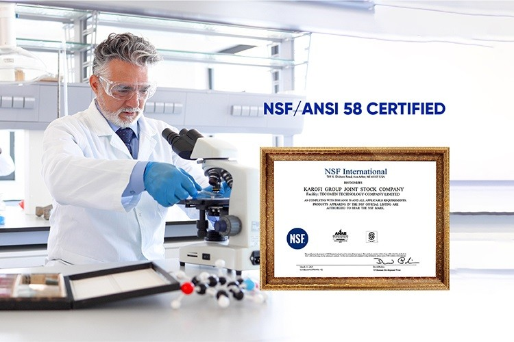 Karofi có đạt Chứng nhận NSF/ANSI 58, tiêu chuẩn quốc tế cao nhất cho hệ thống lọc nước RO, đảm bảo nước sạch và an toàn.