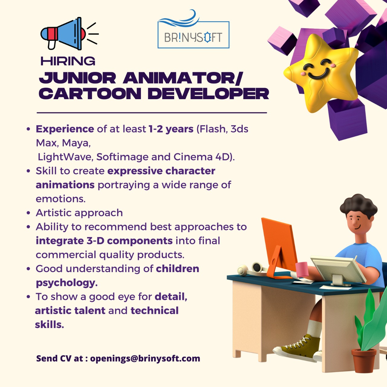 Job Opportunity at Brinysoft as Junior Animator - IIUI Alumni Office