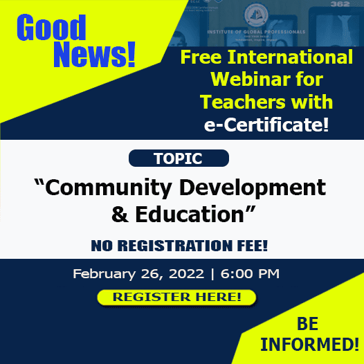 Free International Webinar on Community Development & Education with E-Certificate | February 26 |  Register here!