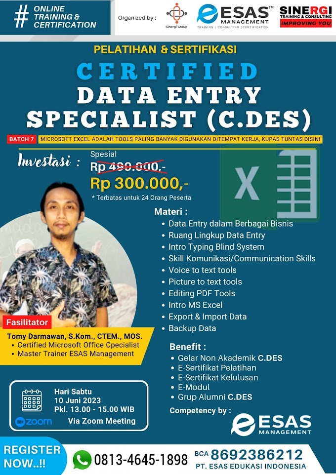 WA.0813-4645-1898 | Certified Data Entry Specialist (C.DES) 10 Juni 2023