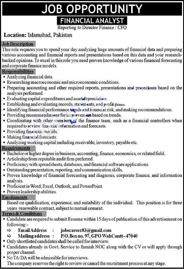 PO Box No. 97, GPO Wah Cantt Career Opportunities