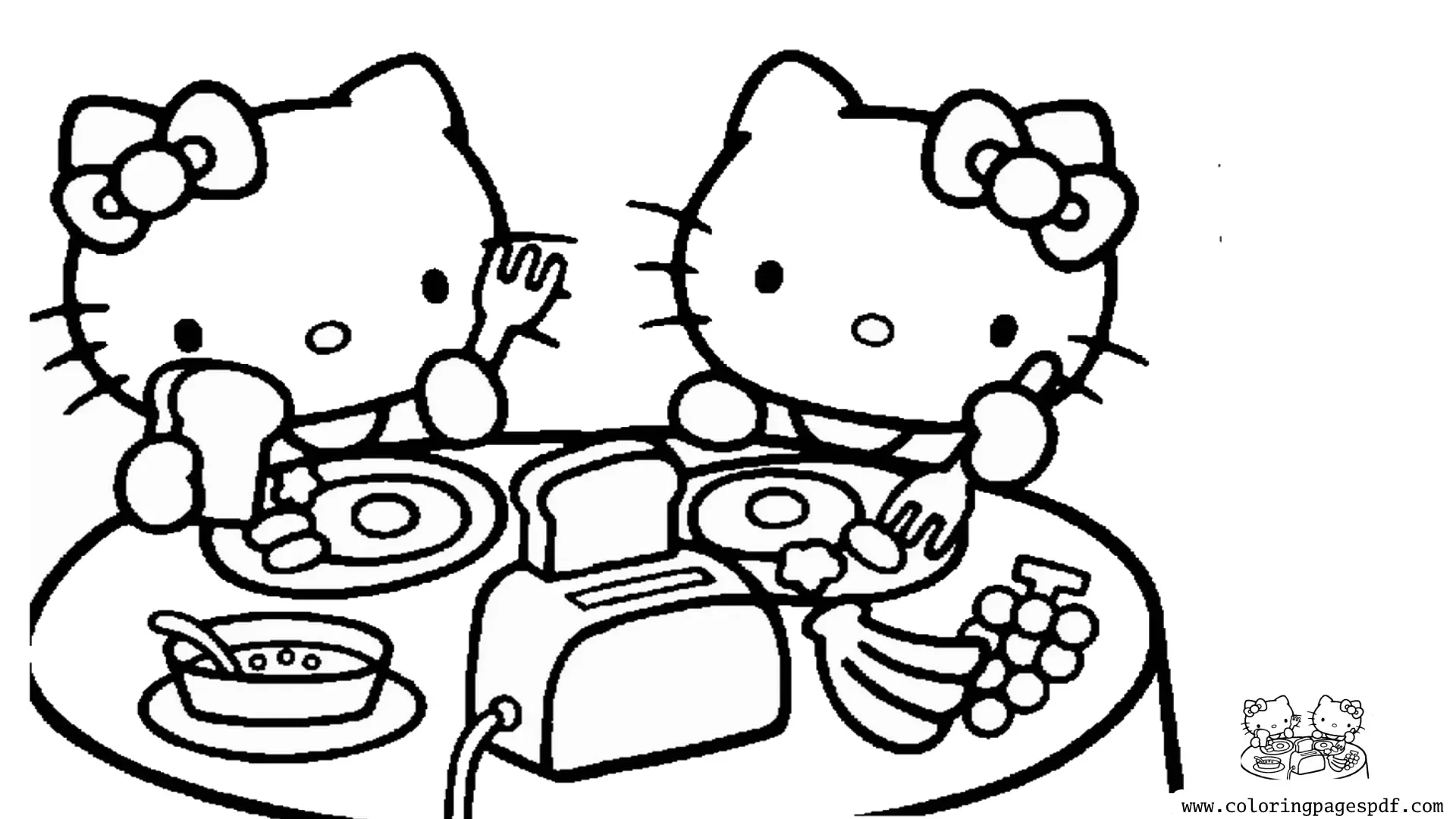 Coloring Page Of Hello Kitty Eating Breakfast