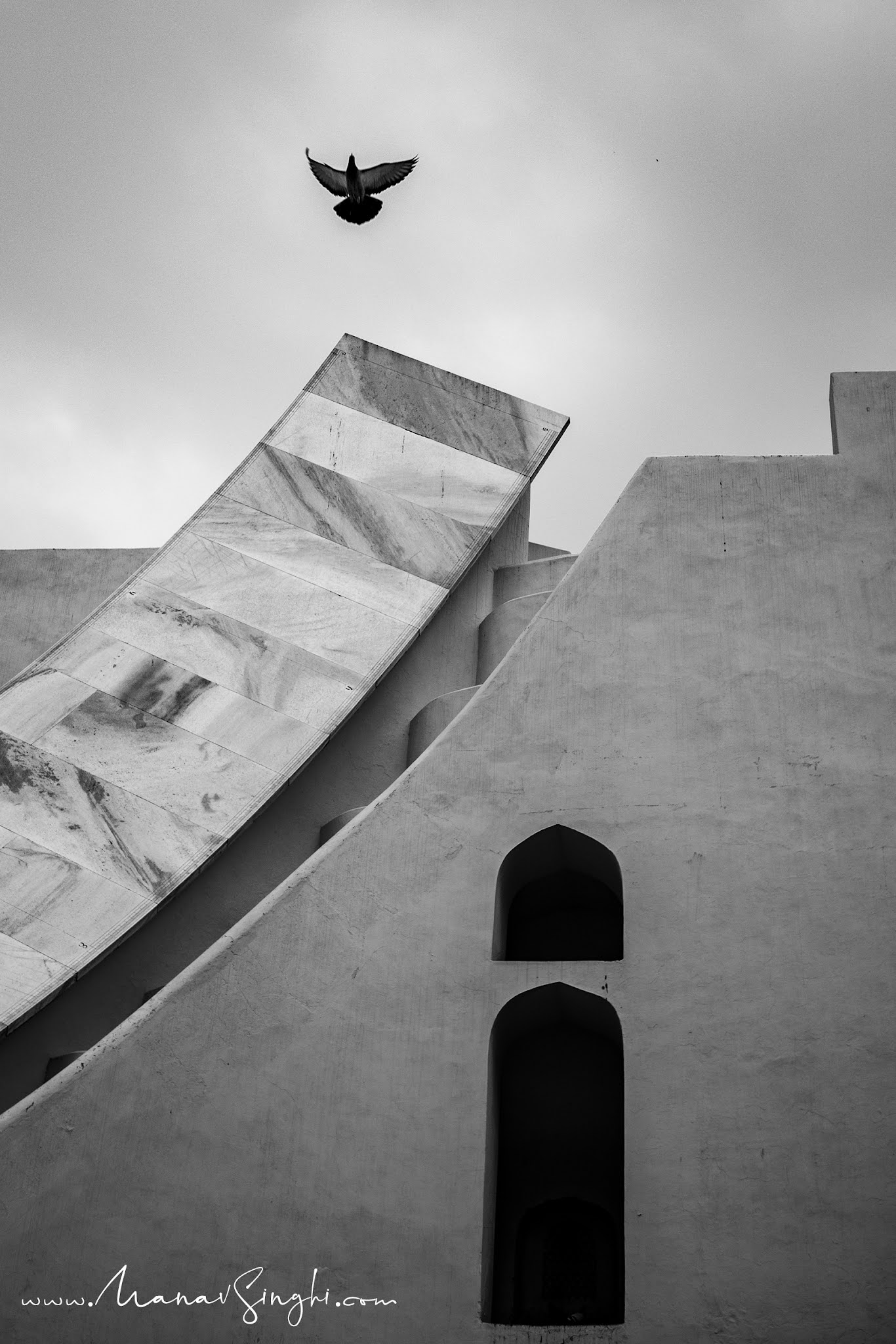 Flying Pigeon above Samrat Yantra (World’s Largest Sundial), Jantar Mantar, Jaipur