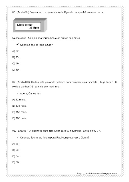 Simulado de Matemática 2º e 3º ano – Habilidade 06