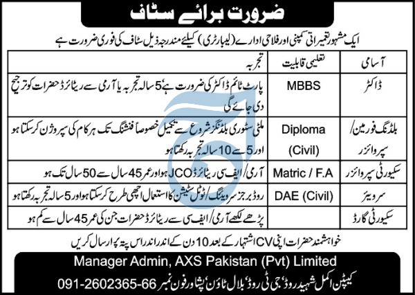 Job pakistan Company Management  Peshawar 2021