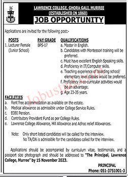 The Principal Lawrence College Murree Latest Jobs 2023
