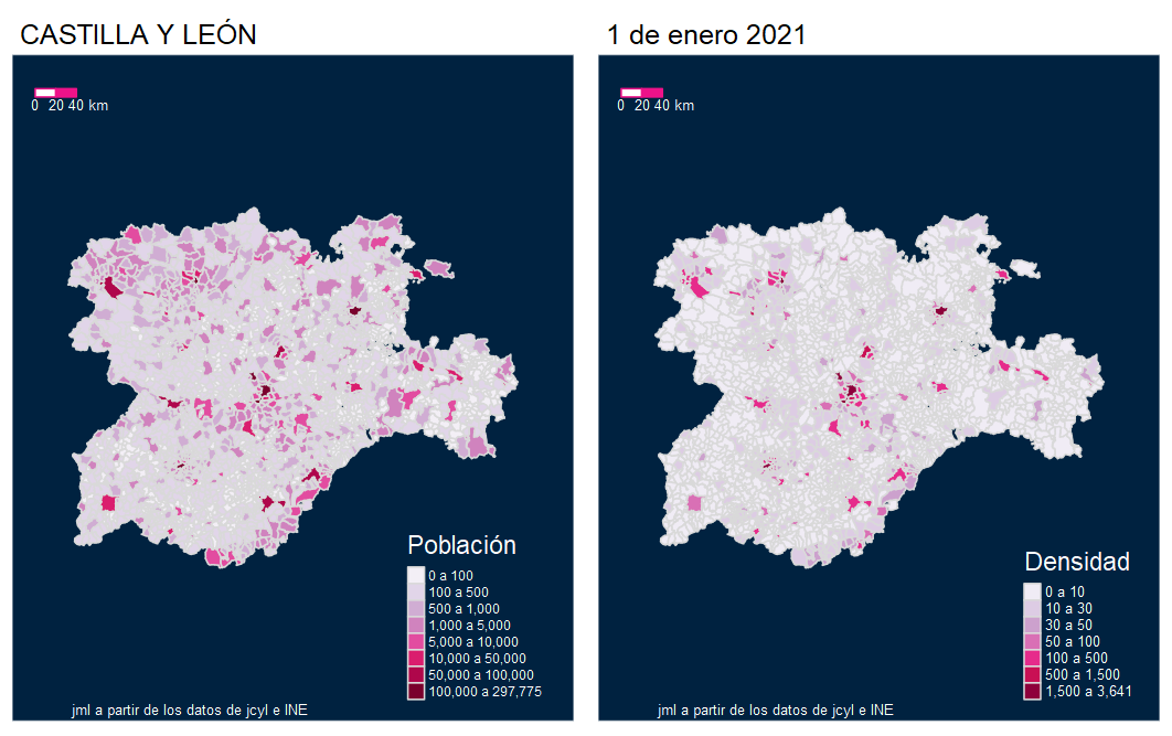 mapa población Castilla y León ene2021- Javier Méndez Lirón