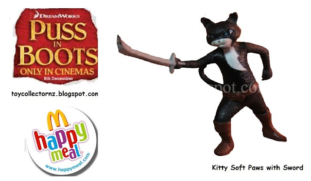 McDonalds Puss in Boots Happy Meal Toys 2011 Australia and New Zealand Kitty Soft Paws with Sword