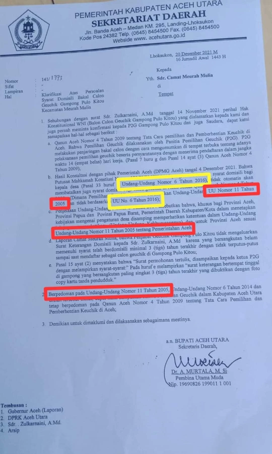 PPDI Pertanyakan Surat yang Dikeluarkan Setdakab Aceh Utara Tentang Pemilihan Keuchik Gampong Pulo Kito