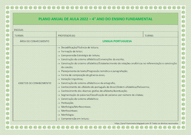 Planejamento Anual 4º ano Alinhado à BNCC