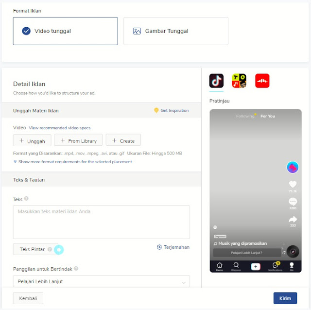 format iklan tiktok