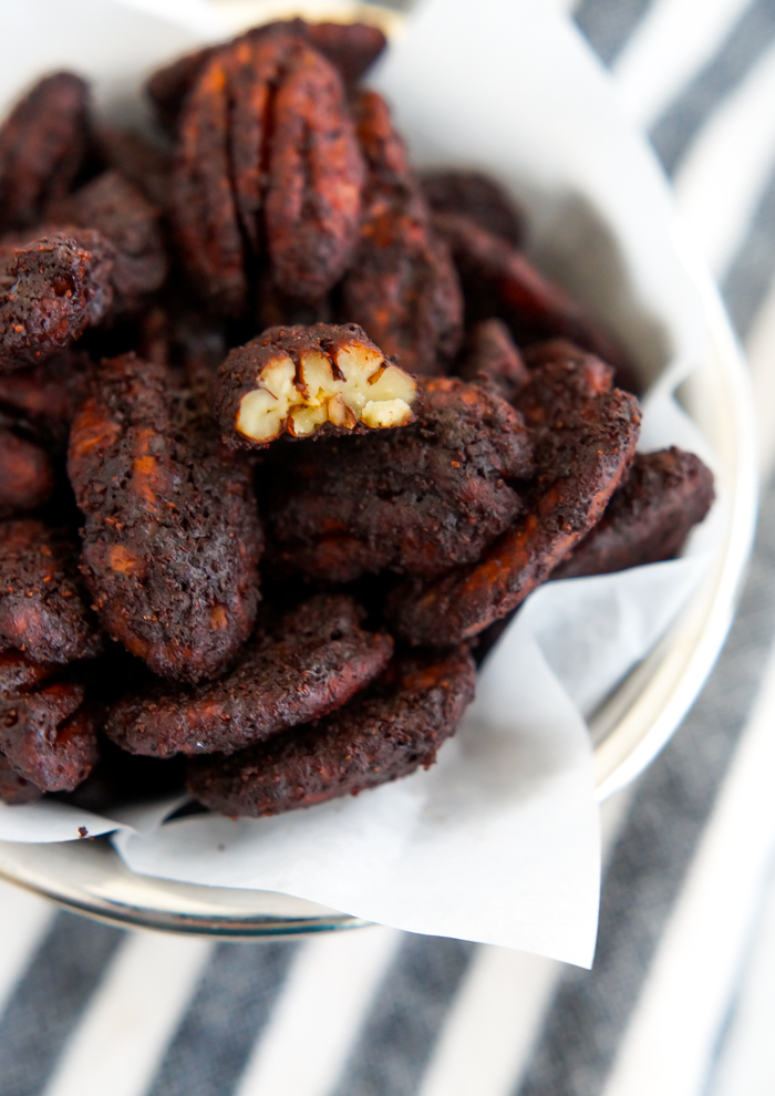 candied nuts to make for Christmas, cocoa spiced pecans