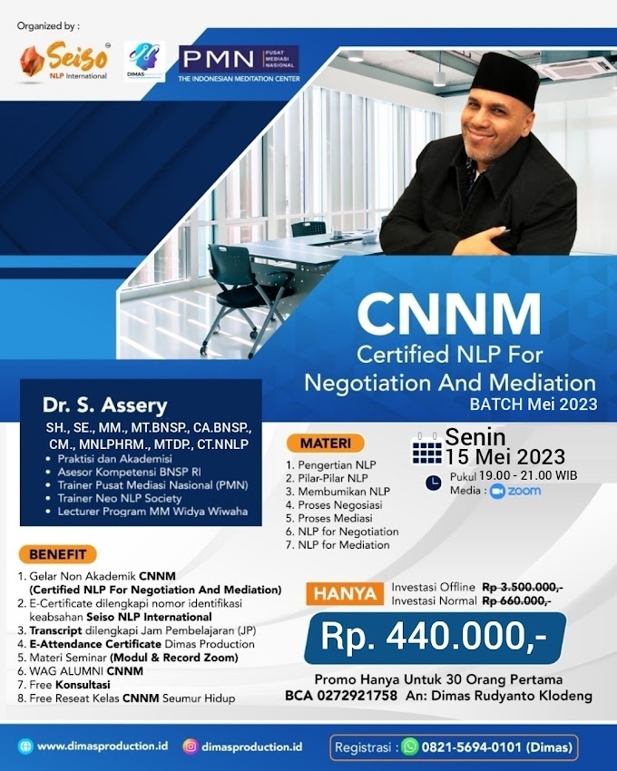 WA.0821-5694-0101 | Certified NLP For Negotiation And Mediation (CNNM) 15 Mei 2023