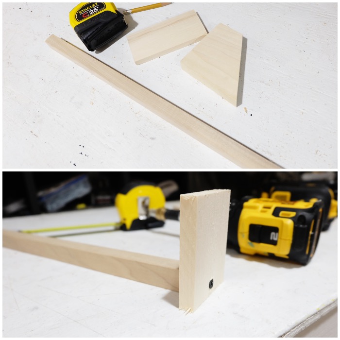 wood scraps and attaching dowel to plywood